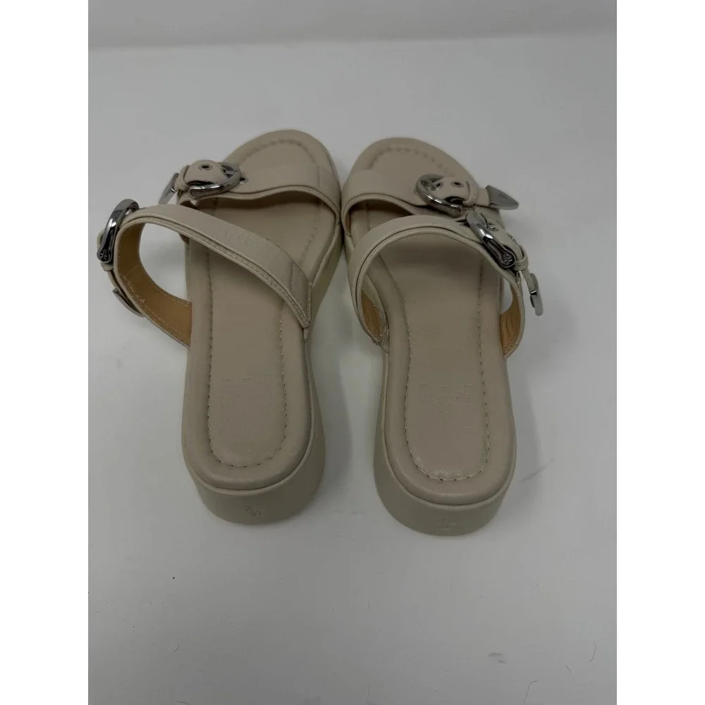 Frye Western Double Buckle Platform Slide Sandal Beige Leather Women Size 8